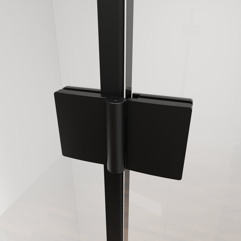 Porte de douche pliante pivotante semi-sans cadre à charnières l 34-35,2 po x H 72 po, verre trempé 1/4 po (6 mm), panneau pliable pour salle de bain, installation réversible, noir mat