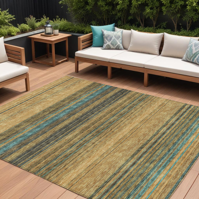 Tapis intérieur lavable rayé brun 8 pi x 10 pi