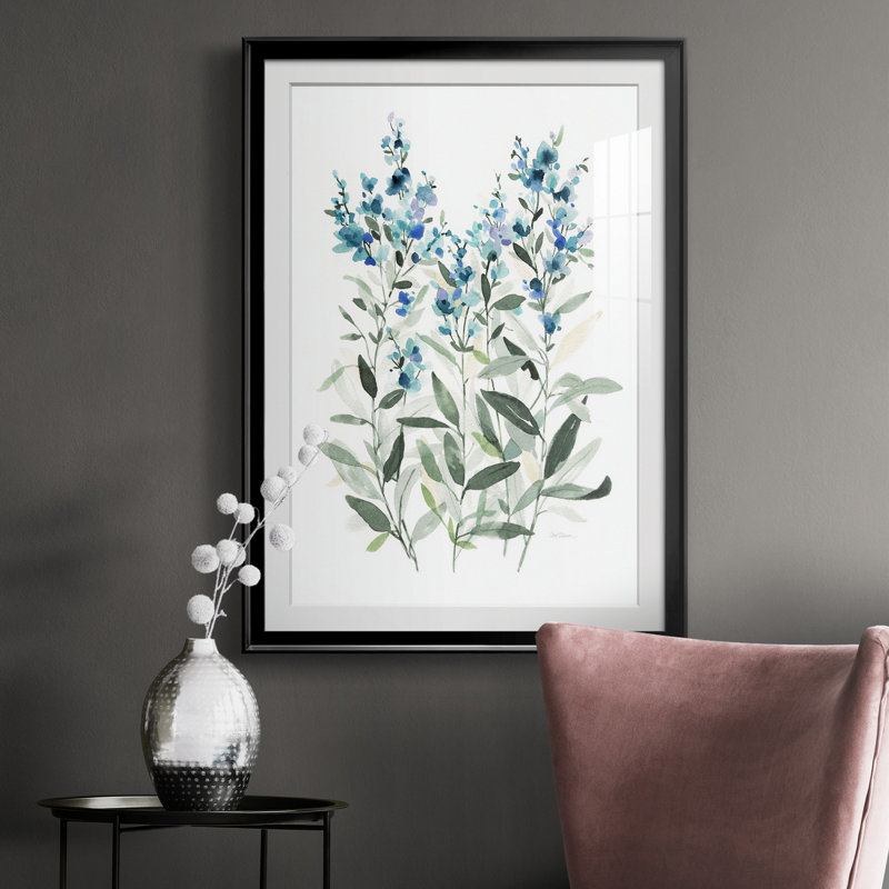 Delicate Blue Botanical II - peinture encadrée, Noir, H 30,5 po x l 42,5 po x P 1,5 po