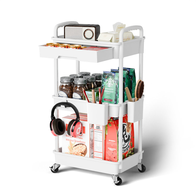 3 Tier Rolling Utility Cart With Drawer,utility Cart Made Of Multifunctional Storage Organizer Tool For Kitchen,bathroom,living Room,office