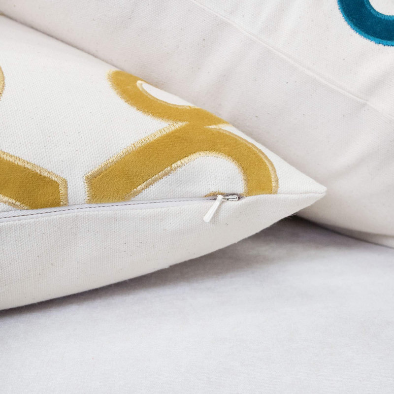  Applique Cotton Geometric Throw Pillow, Yellow