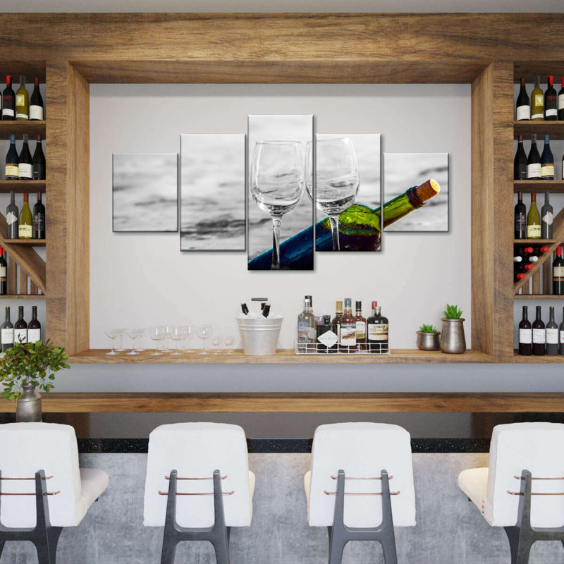 Ensemble de 5 pièces «Wine And Alco Wine By The Beach On Canvas», H 24 po x l 55 po