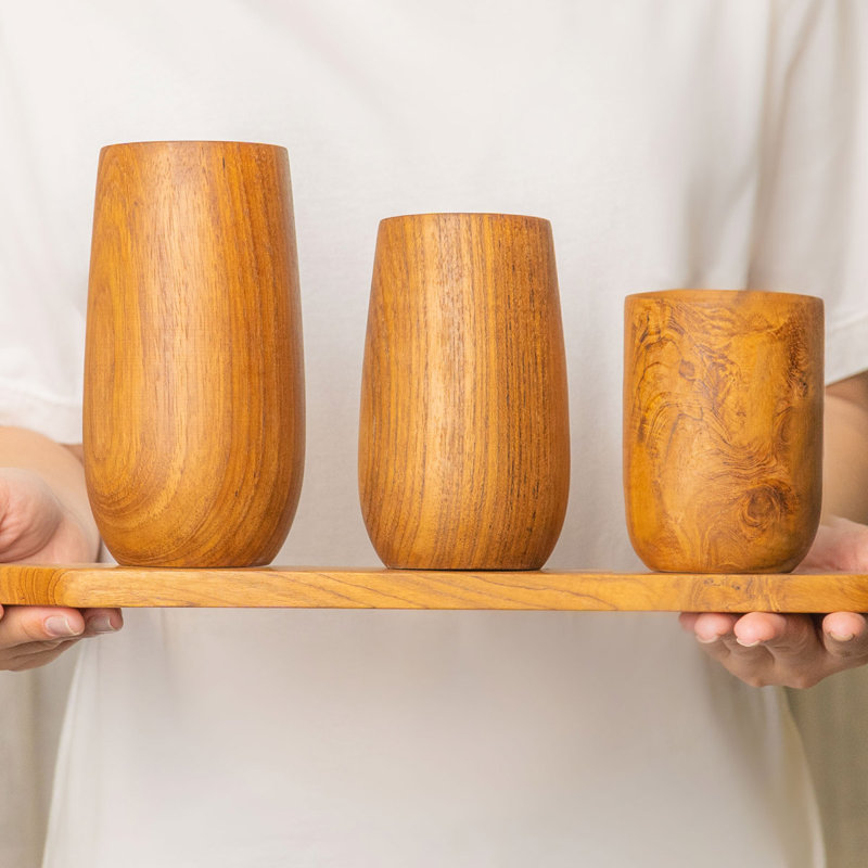 Ensemble de grandes tasses à thé en bois de teck, 1, 9,50 oz