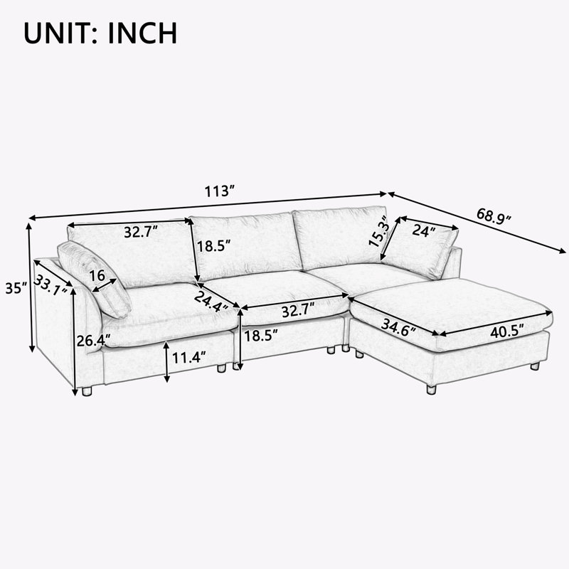 Canapé modulaire 5 pièces Tynan, 100 % polyester beige