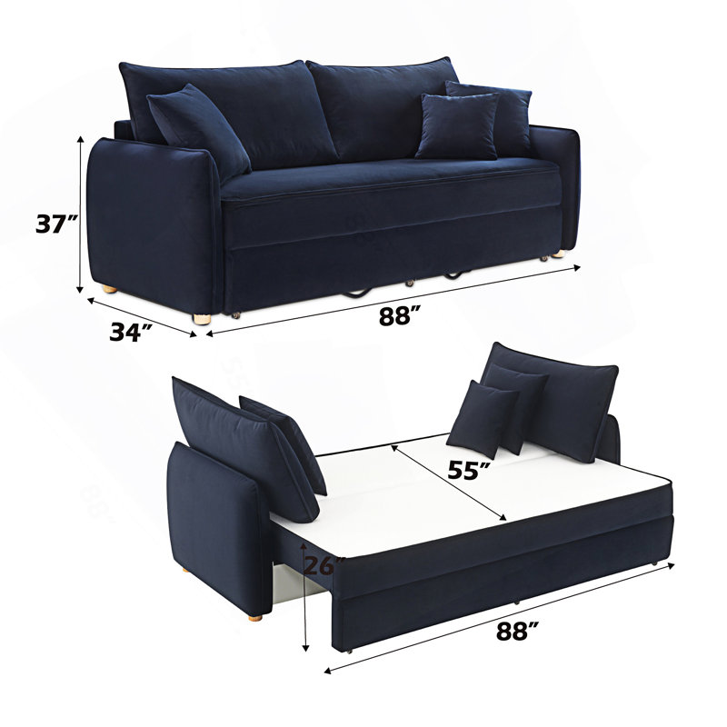 Canapé-lit modulaire avec 3 coussins décoratifs et matelas double