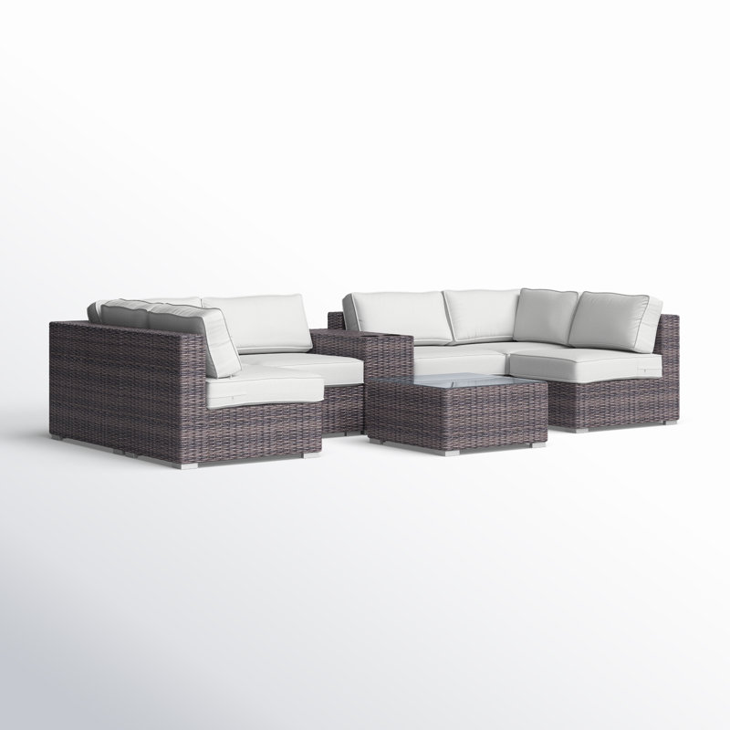 Lazaro Wicker Fully Assembled 4 - Person Seating Group with Sunbrella Cushions, Brown, Sunbrella Canvas