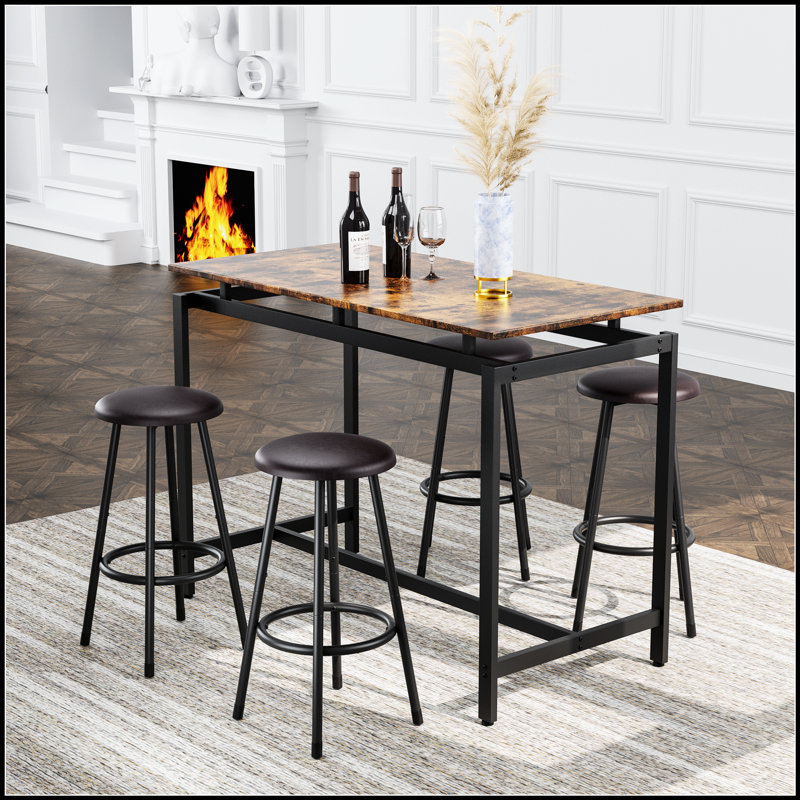 Ensemble de table de cuisine 5 pièces à hauteur de comptoir, design moderne avec 4 tabourets pour espaces compacts