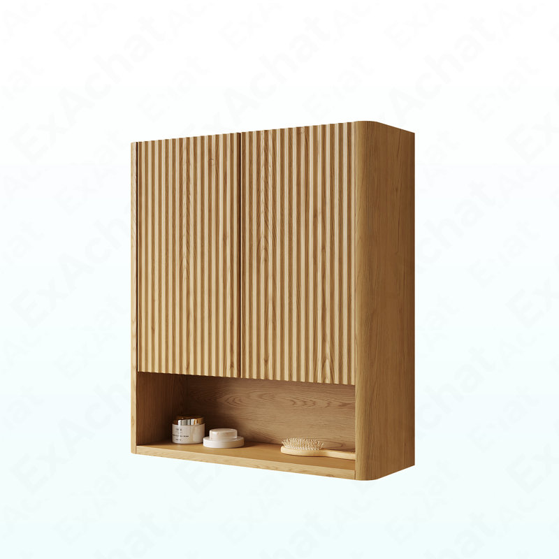 26" Wall-Mounted Striped Bathroom Cabinet, With Doors, Shelf And Open Storage Compartment Over The Toilet Storage Cabinet For Bathroom, Kitchen, Laundry Room, Corolla Oak Woodgrain Color Finish