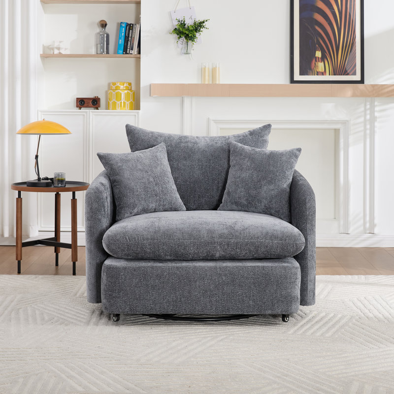 Modern 46.1" Swivel Chair Oversized Single Sofa Armchairs With 3 Pillows, Gray