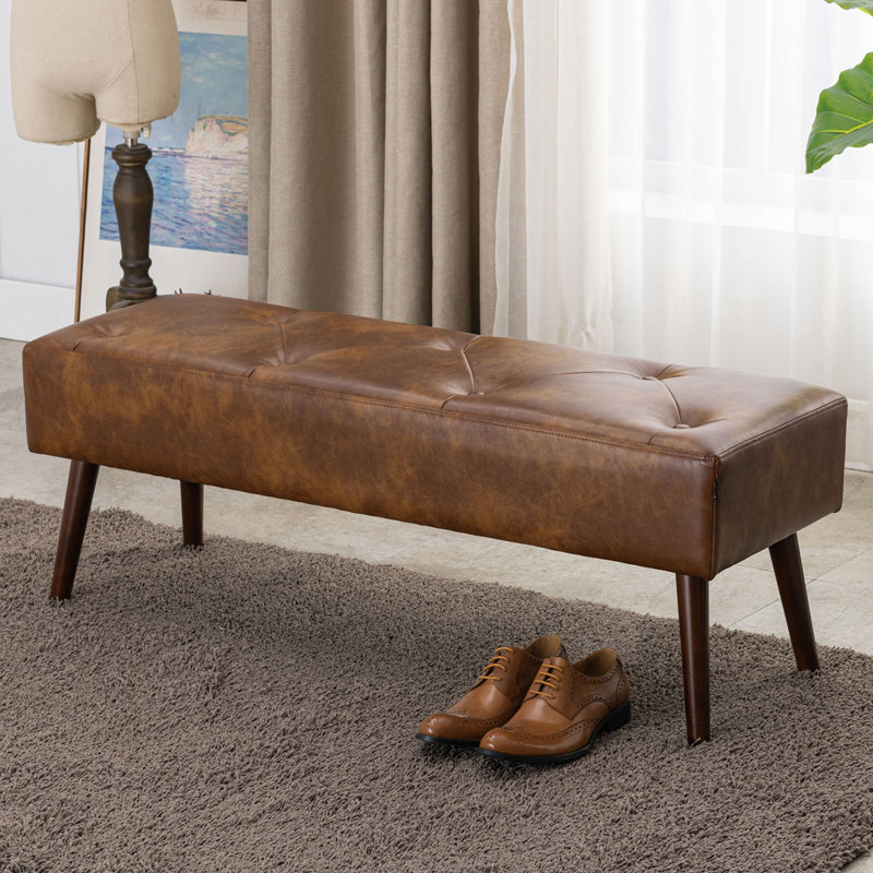 Sveina Faux Leather Upholstered Bench, Dust Yellow