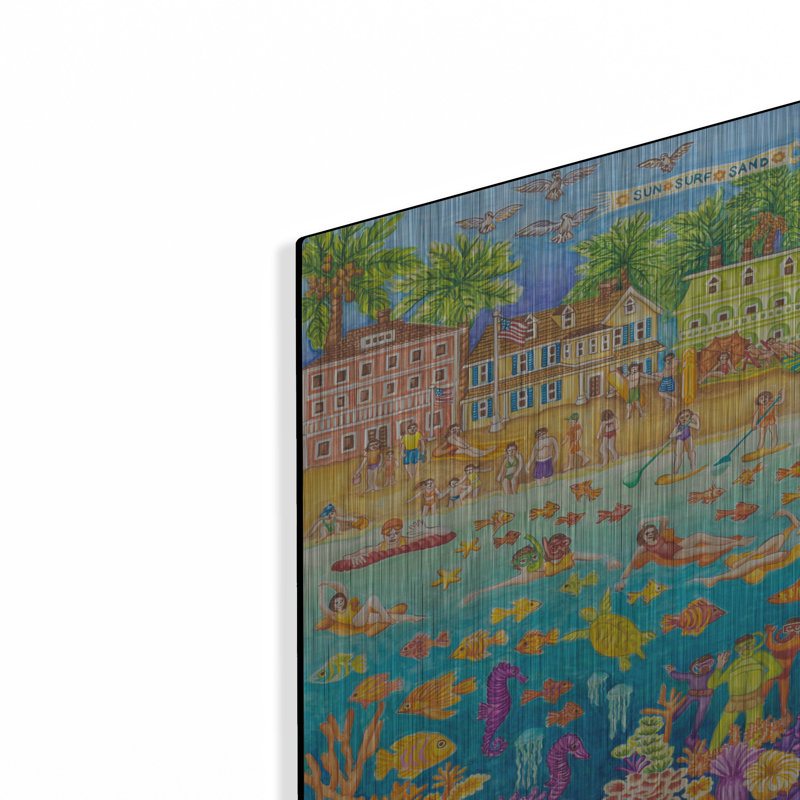 Art mural en métal Rosecliff Heights «Tropical Swim Party» par Andrea Strongwater, H 16 po x l 24 po