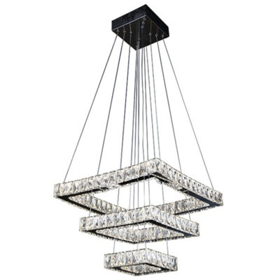 Lihua 1-Modern Crystal Square Chandelier - Luxury Chrome Flush Mount Ceiling Light with LED and Glass Droplets for Living Room, Bedroom, Foyer, and Restaurant