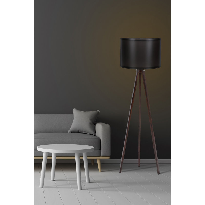 Stylish Floor Lamp with MDF Body & Polypropylene Cap, Black & Walnut Finish, 57.1 x 15.0 inches | Max 60W E27 Socket, 78.7-inch Cable, On/Off Switch | Perfect for Living Room, Bedroom & Modern Decor