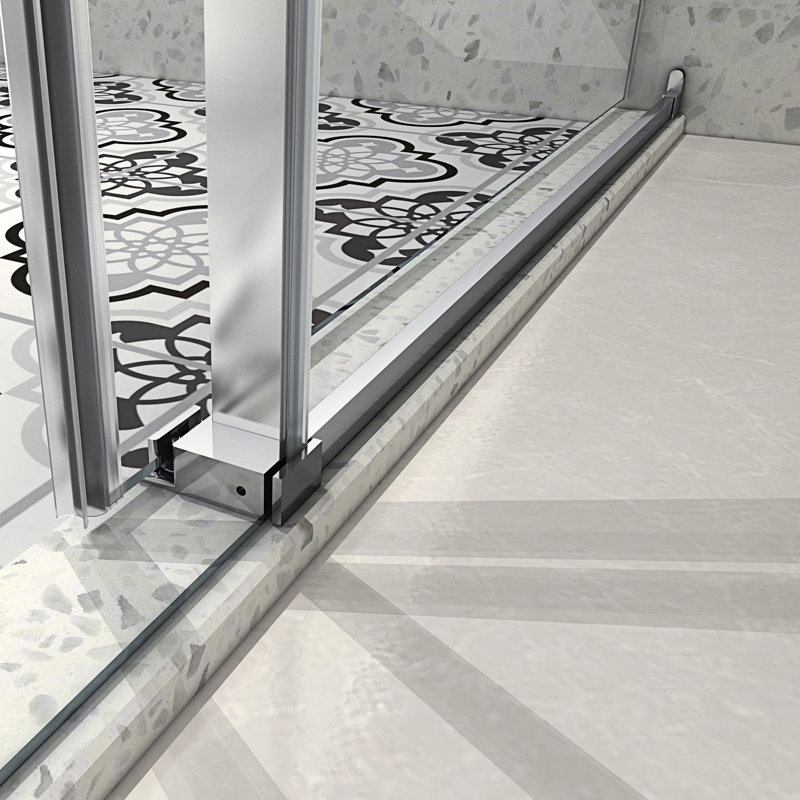 Une porte de douche fixe et une porte décalée sans cadre, 304 grandes poulies en acier inoxydable avec fonction de fermeture en douceur réglable