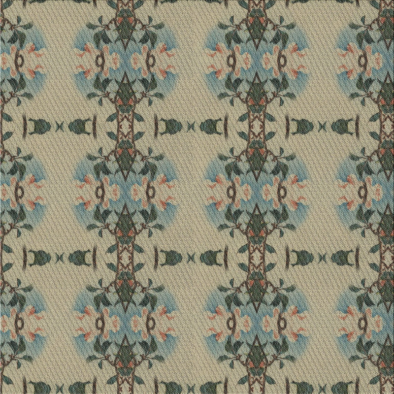 Tapis bleu/vert/beige à motifs Walebridge, Carré 8 pi