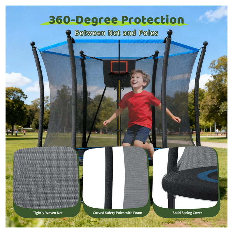 Trampoline 8 pi pour enfants avec filet de sécurité et échelle - Trampoline récréatif pour tout-petits dans la cour arrière