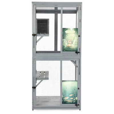 70-Inch Cat Enclosure With Wheels, Roomy Resting , Lockable Doors And Galvanized Wire Mesh Wheeled Outdoor House Multiple Activity Areas, Private Sleeping Spot For Cats, Personalized Panels