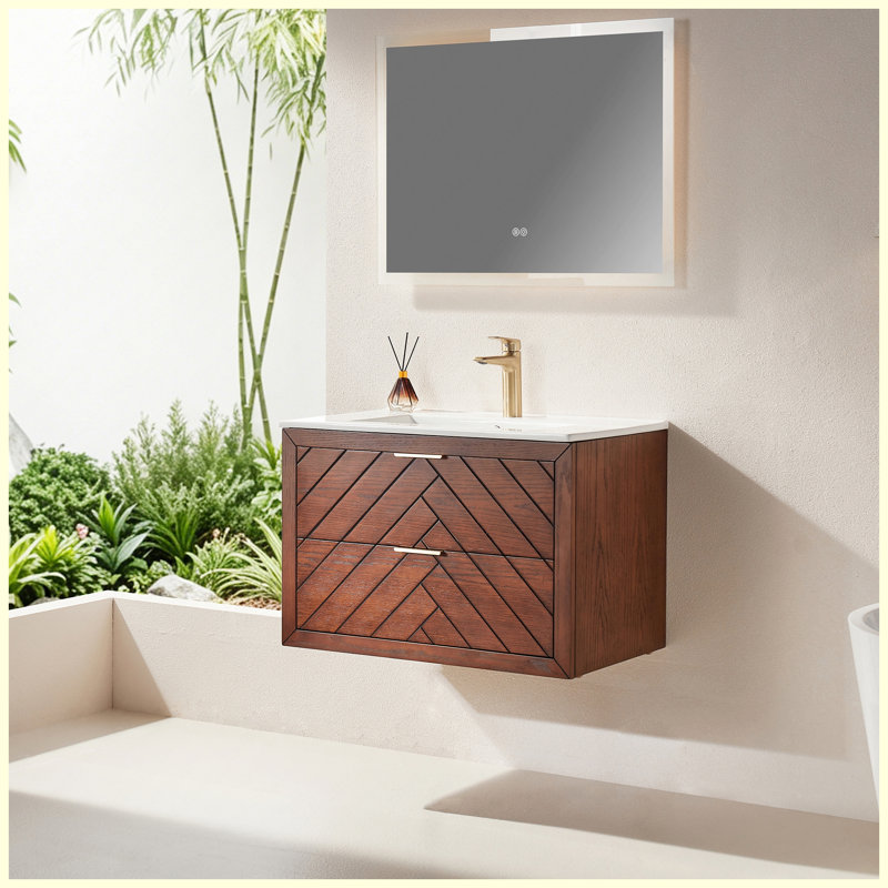 Meuble-lavabo mural simple flottant 30 po, pré-assemblé avec comptoir en céramique 1 trou