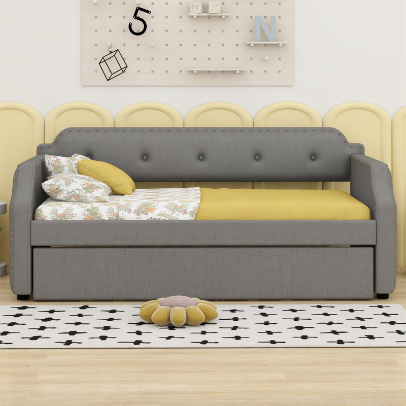 Kyshana Upholstered Daybed with Trundle Bed, Gray