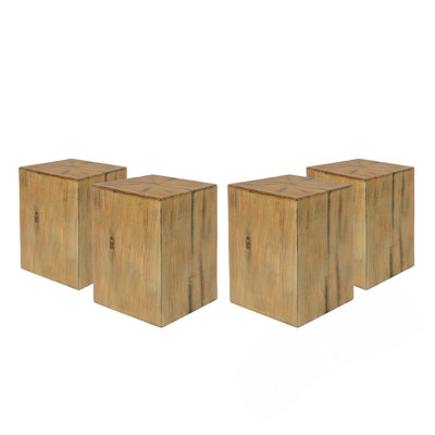 Table de bout à colonne carrée à l'apparence de bois MGO, H 18 po, finition vieillie d'aspect bois, mélange avec différentes hauteurs, utilisation à l'intérieur ou à l'extérieur