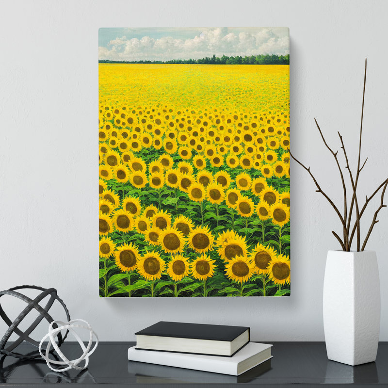 Watonga Sunflower Field Painting Vol.2 - Wrapped Canvas, 50cm H x 35cm W