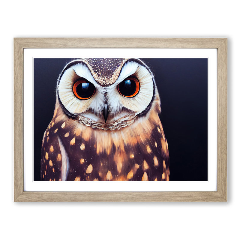 Face of an Owl Vol.1 1 Piece Single Picture Frame Wall Art, 25cm H x 34cm W x 2cm D, Oak Framed