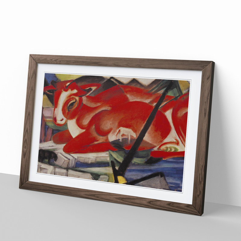 The World Cow by Franz Marc - Picture Frame Painting, Walnut, 36cm H x 48cm W x 2cm D