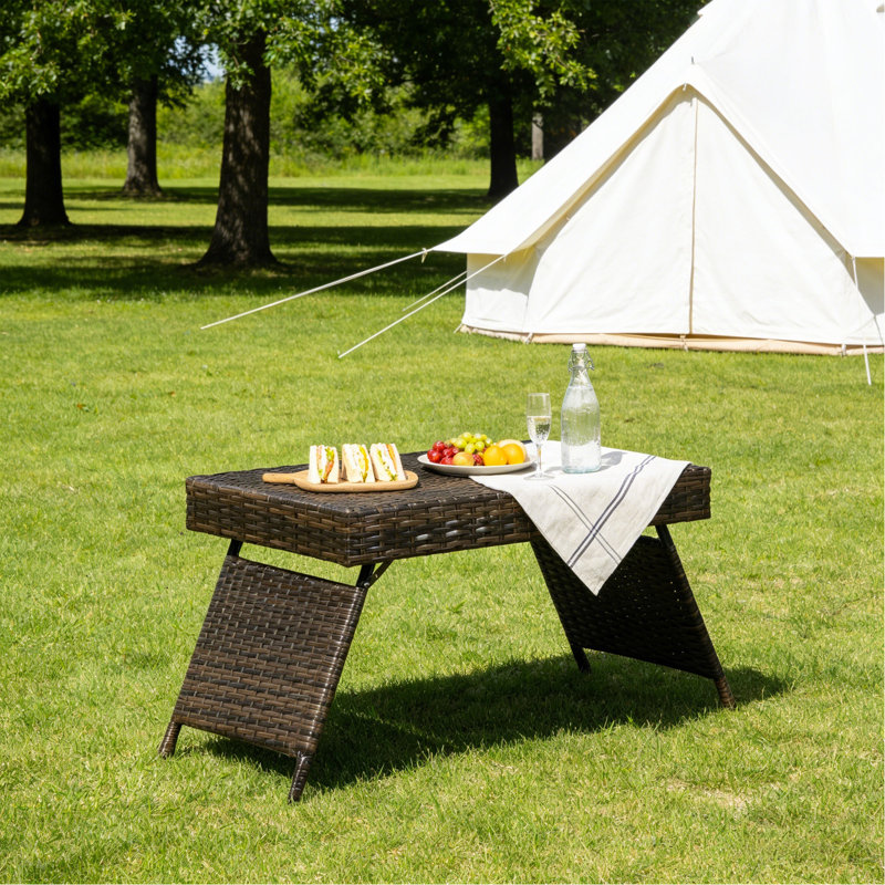 Table portable pliante en osier, brun, Brun