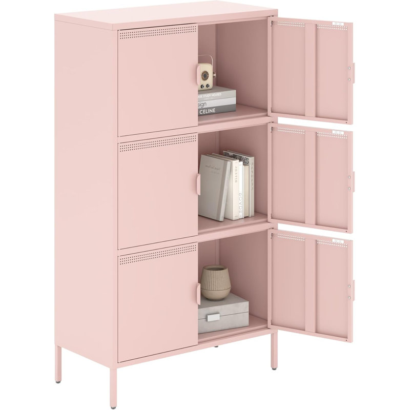 Armoire de rangement en métal, buffet de rangement, vitrine en acier avec 6 portes, Rose