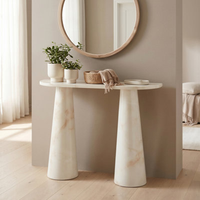 Edzard Statement Pedestal Marble Effect Console Table - Luxury Modern Design