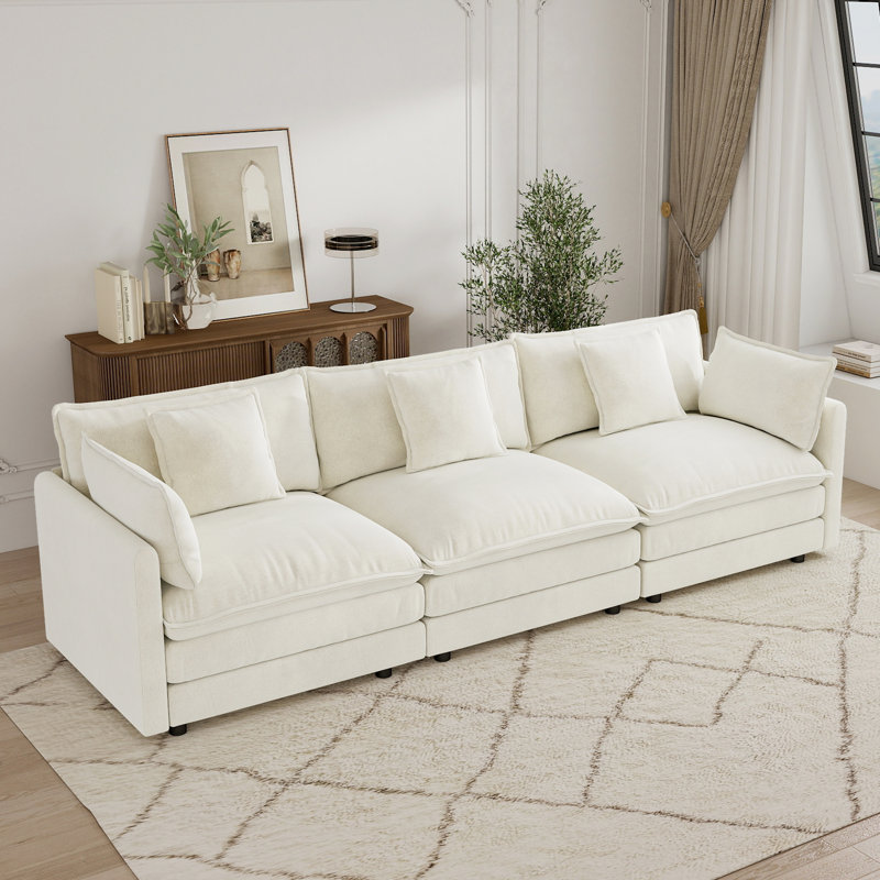 Canapé Cloud, canapé en chenille, canapé 3 places, Beige, H 33 po x l 111,4 po x P 34,2 po