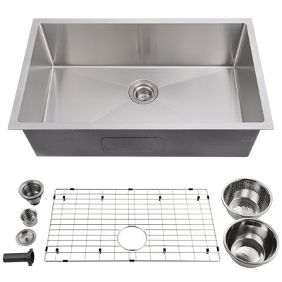 30 Inch Undermount Kitchen Sink,  Brushed Nickel Single Bowl Stainless Steel Kitchen Sink, Easy Drain and Low Noise, for Kitchen and Bar(30"x18"x10")