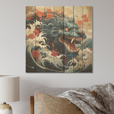 Japanese Dragon Wave Off Kanagawa IV - Dragons On Wood Print