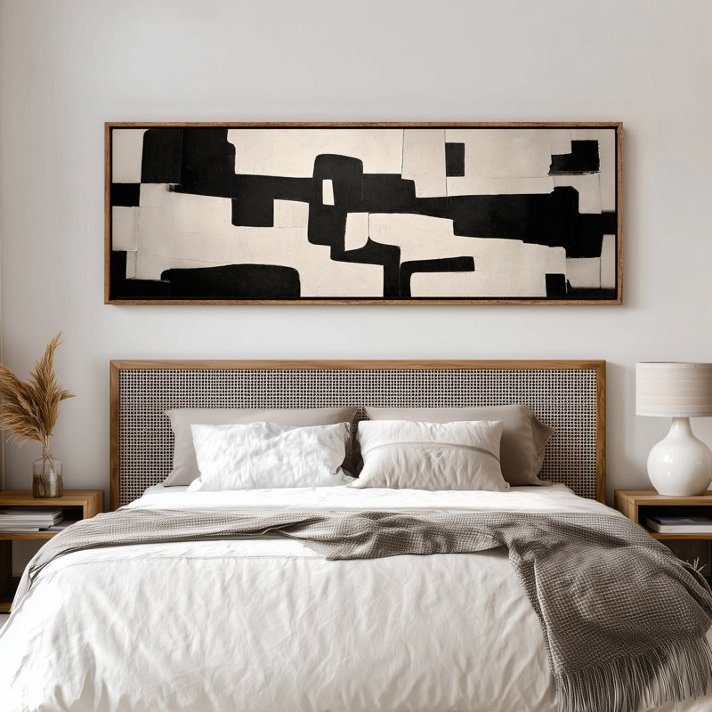 Art mural géométrique noir et blanc, H 20 po x l 60 po, Naturel