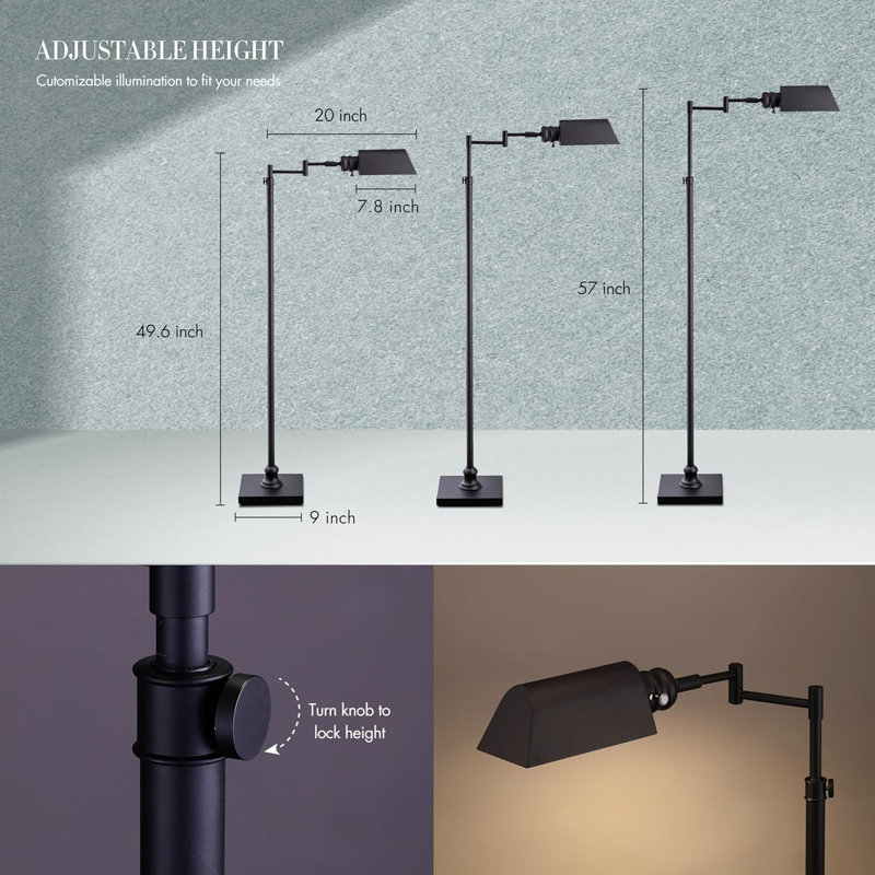 "Atayal Arcadia - Pharmacy Floor Lamp, Full Range Dimming, Swing Arm Task Lamp, E26 Socket, Bulb Replaceable, Adjustable Height 47” To 55”, 360° Rotatable Shade, All-Metal Design, (Bulb Not Included.) "