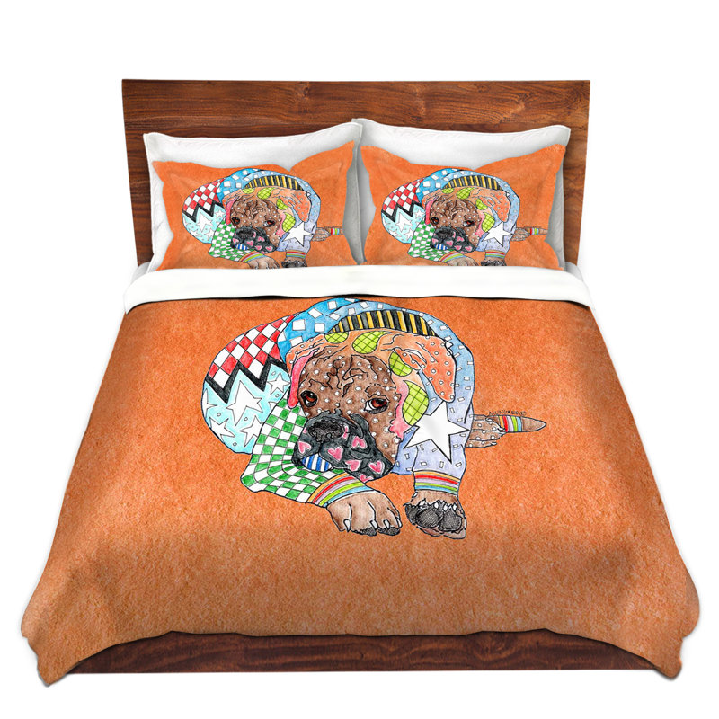  Ensemble de housse de couette Marley Ungaro Boxer Dog, 1 housse + 2 taies très grand lit, Bleu / Brun / Vert