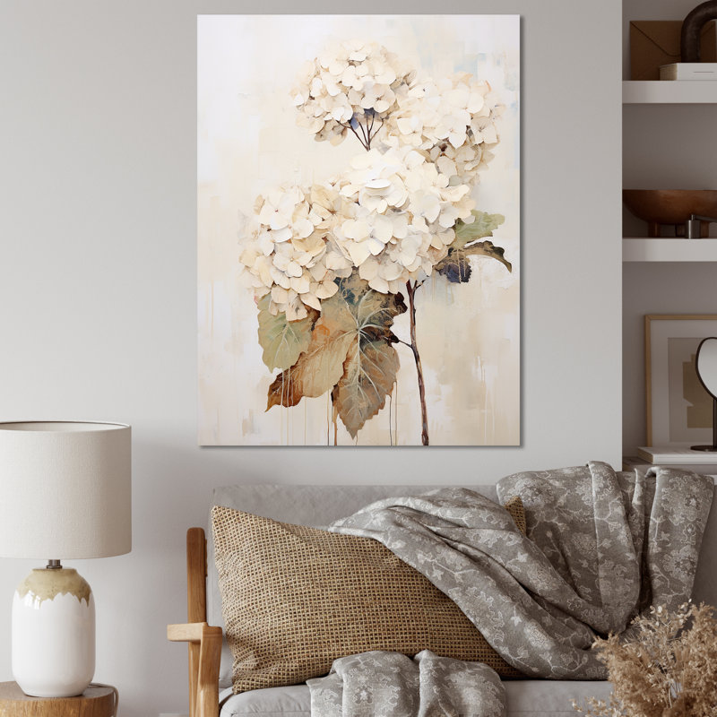Rétro minimalisme hydrangée IV - art mural hortensia, H 40 po x l 30 po x P 1,5 po, Toile tendue