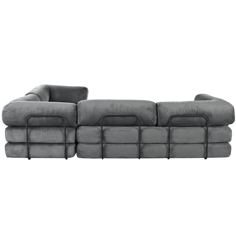 Canapé-lit modulaire en forme de L Cniyah, Polyester gris