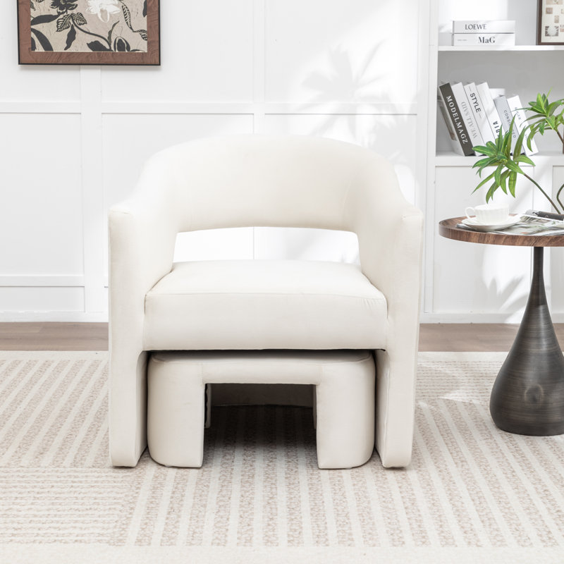 Fauteuil demi-tonneau avec repose-pieds Kyah, Beige