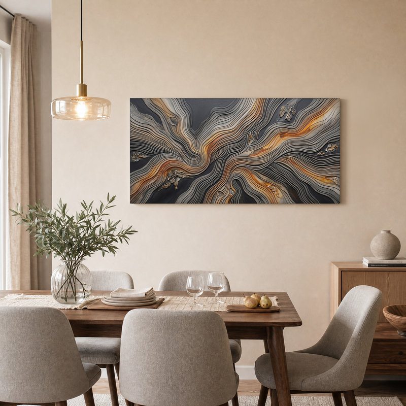 Toile texturée avec lignes ondulées et fossiles, L 32 po x H 16 po