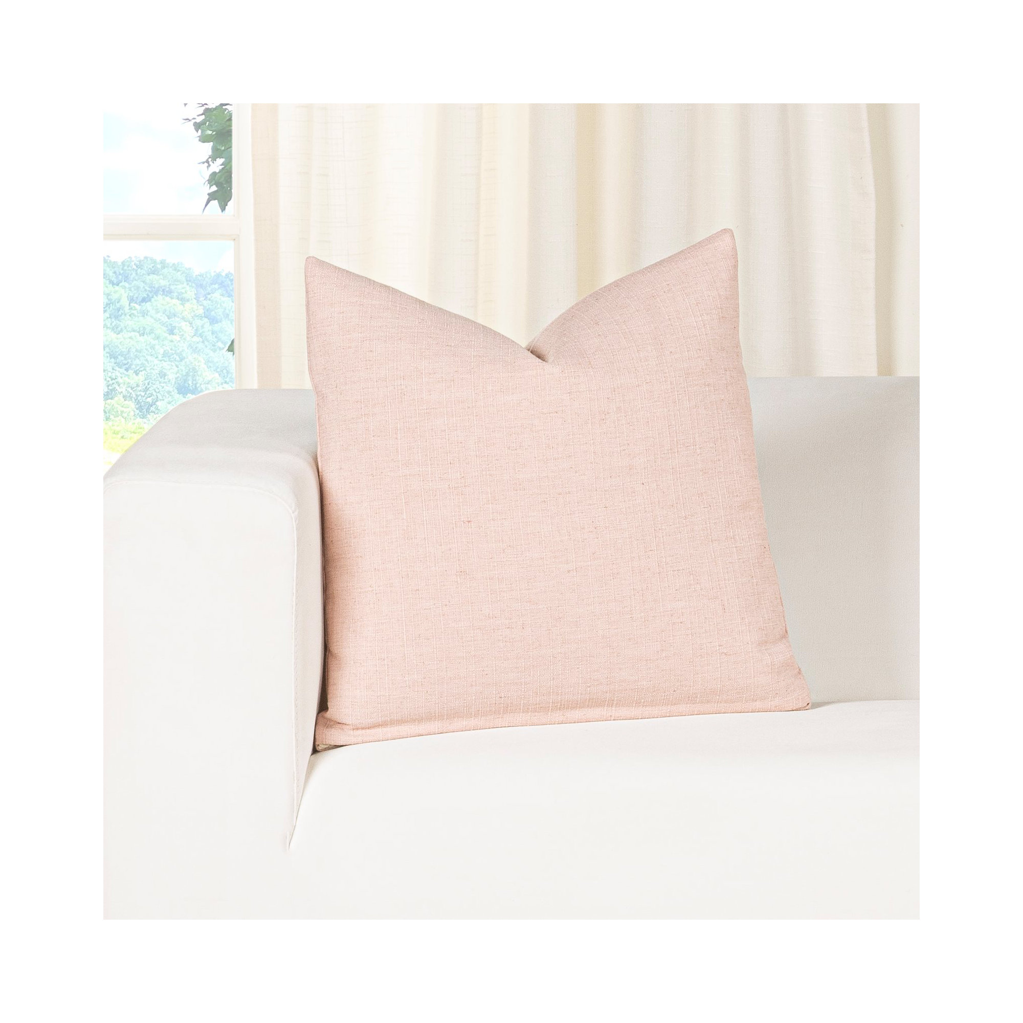 Indy Faux Linen Accent Pillow, Square 16", Pink, Polyester