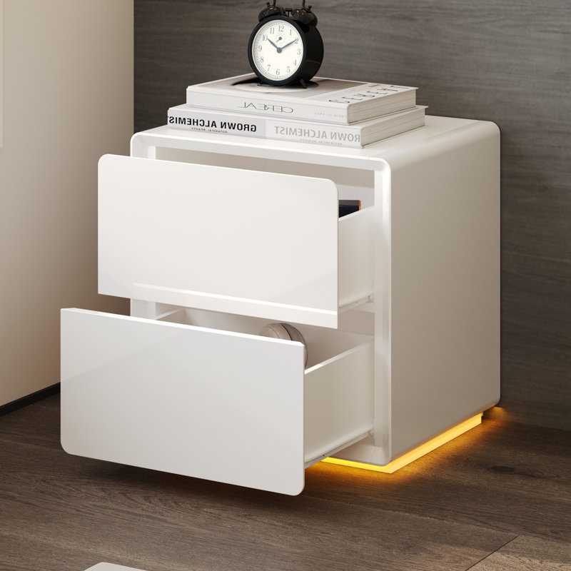 High Gloss 2-Drawer Nightstand With Warm Light
