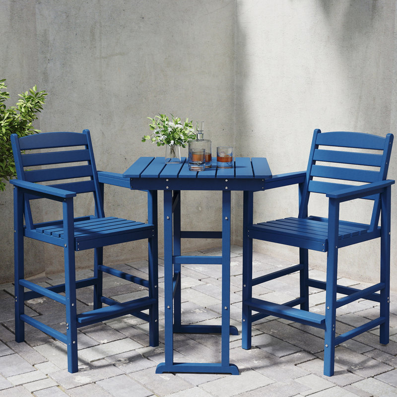 Hdpe Outdoor Patio Bar Set, Tall Adirondack Bar Chair And Table Set (3 Pcs), Navy
