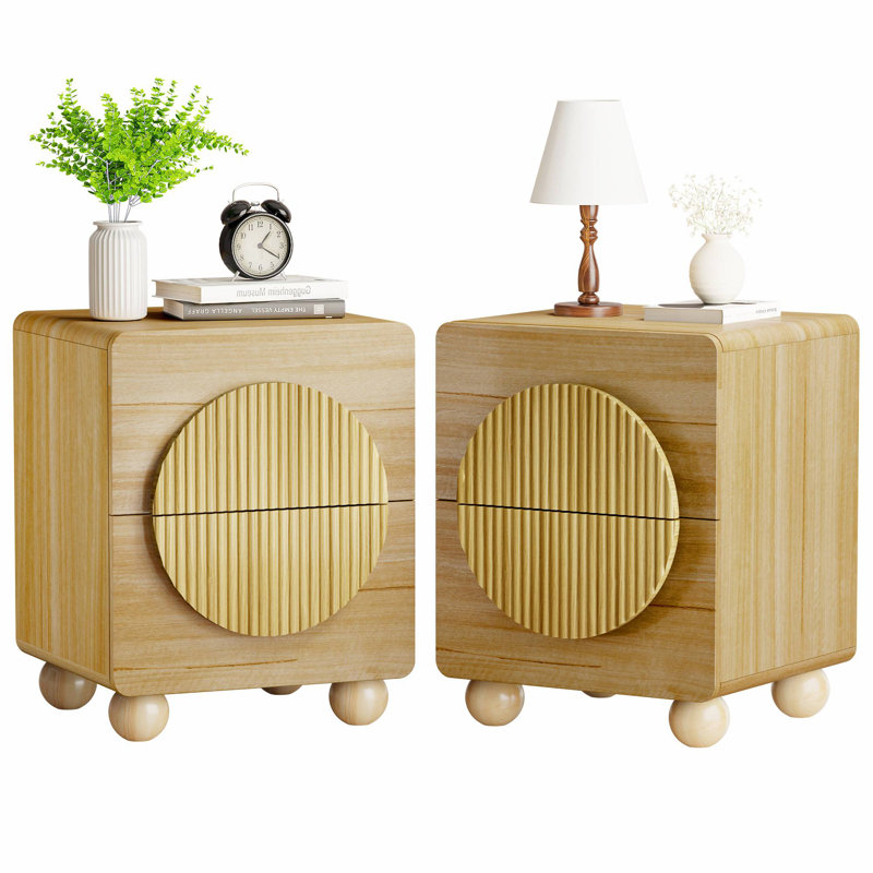 Ensemble de 2 tables de chevet Mid-Century, Naturel, Set of 2