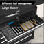 Coffre à outils à 5 tiroirs avec serrure et clé, armoire de rangement pour outils avec roulettes, coussin supérieur et doublure de tiroir, coffre à outils pour le garage, l'entrepôt et l'atelier de réparation