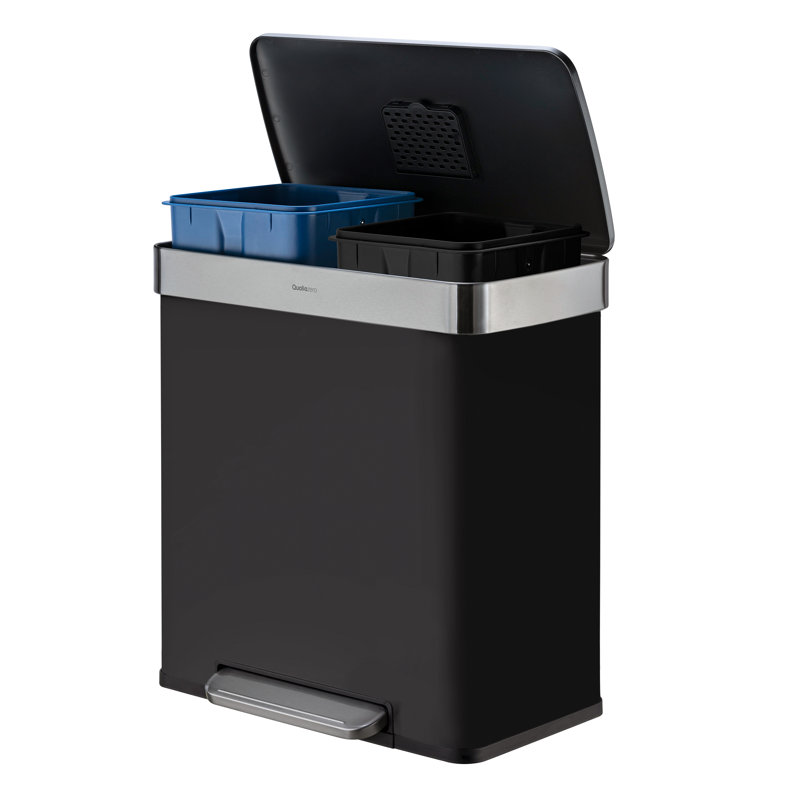 Qualiazero 16 Gallon Stainless Steel Multi-Compartment Recycling Bin, Noir mat
