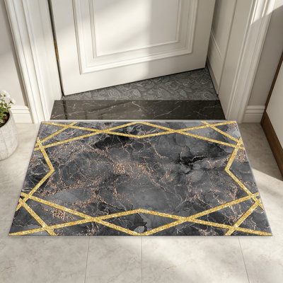 Marbre noir avec tapis dorés pour le salon, doux et confortable, convient à toutes les saisons, facile à entretenir, tapis de sol intérieur lavable à la machine, sous la ferme pour la chambre à coucher, la salle à manger, le bureau, le balcon, le patio