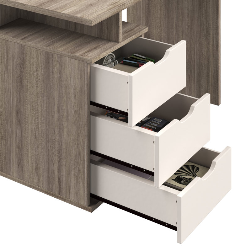 Athenea Computer Desk - Contemporary Desk with Attached 3-Drawer File Cabinet - For Home Office, Bedroom, Computer, or Craft Table