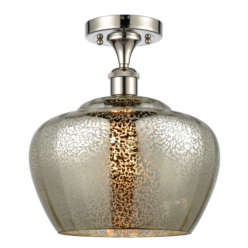 Renee Glass Semi Flush Mount, Mercury, Polished Nickel, Bulb Not Included