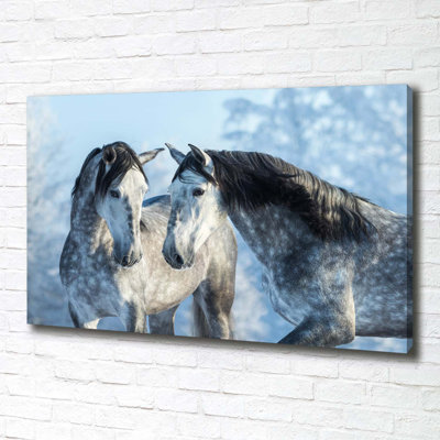 Gray Horses In Winter - Wrapped Canvas Print